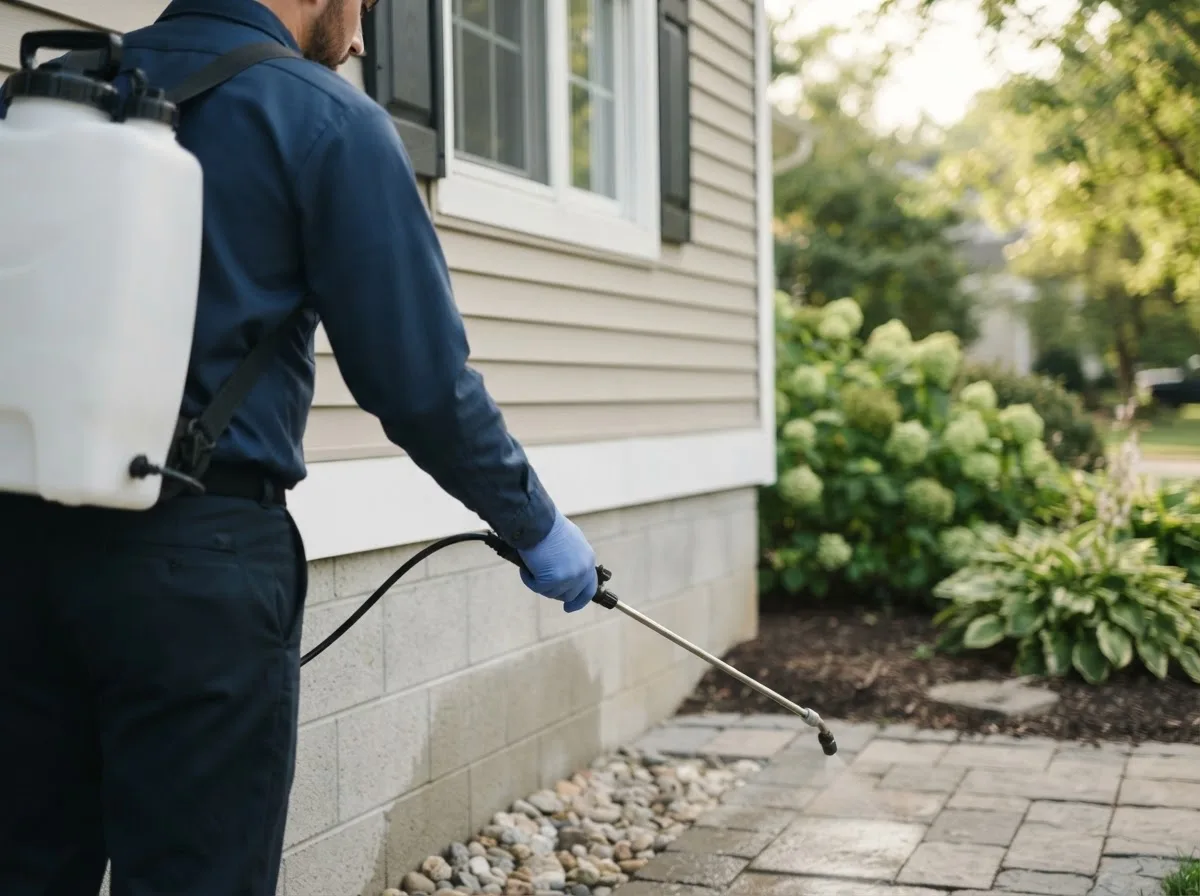 Pest control technician inspecting a home in New Richmond, OH